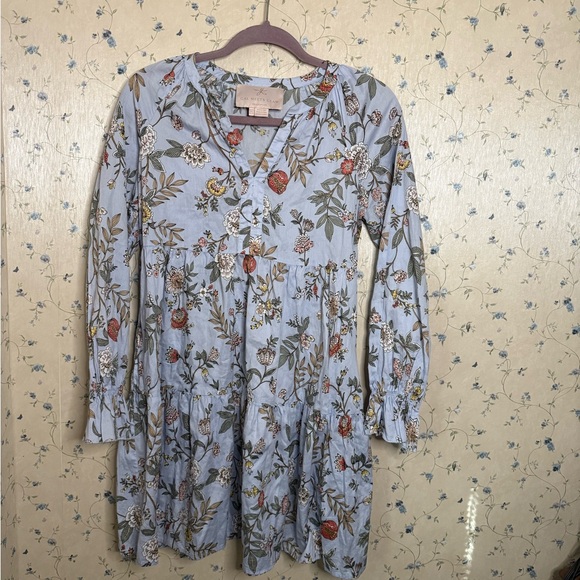 Gal Meets Glam collection Allie tiered floral print shift dress mist periwinkle - Picture 5 of 9